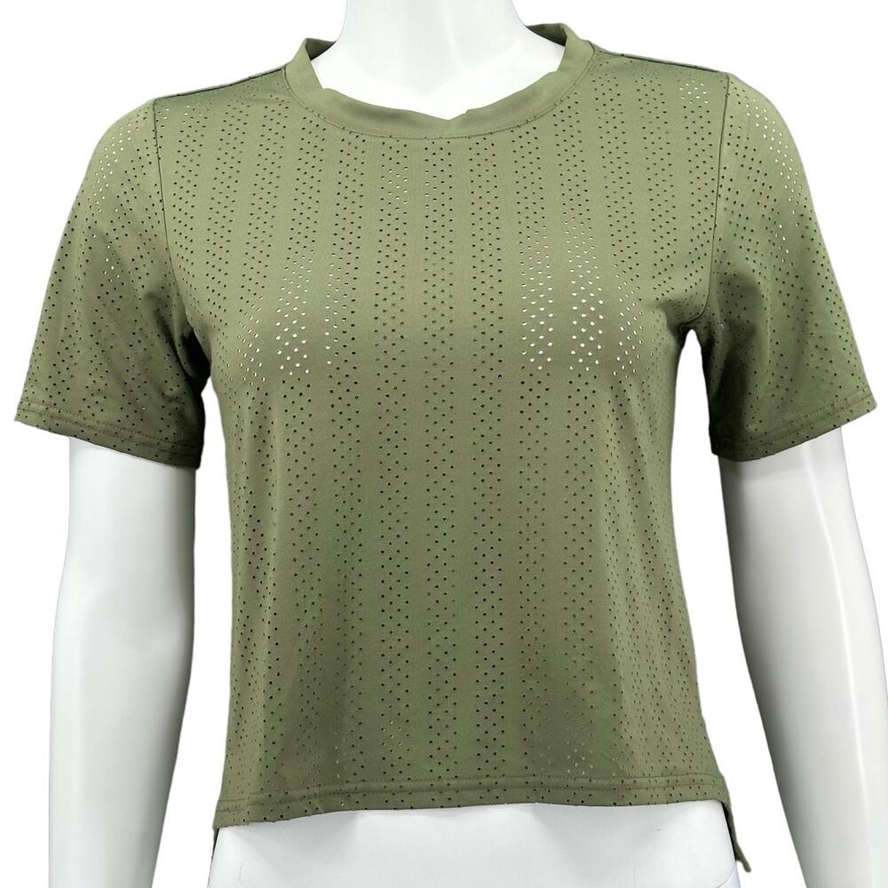 Zyia Active Top Womens‎ Small Green Vertical Chill Crop Perforated Mesh Workout
